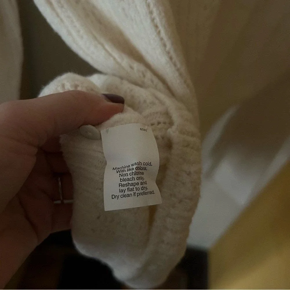 Vintage J. Crew Wool Pointelle Henley Sweater Buttons Knit Cream White Size‎ M